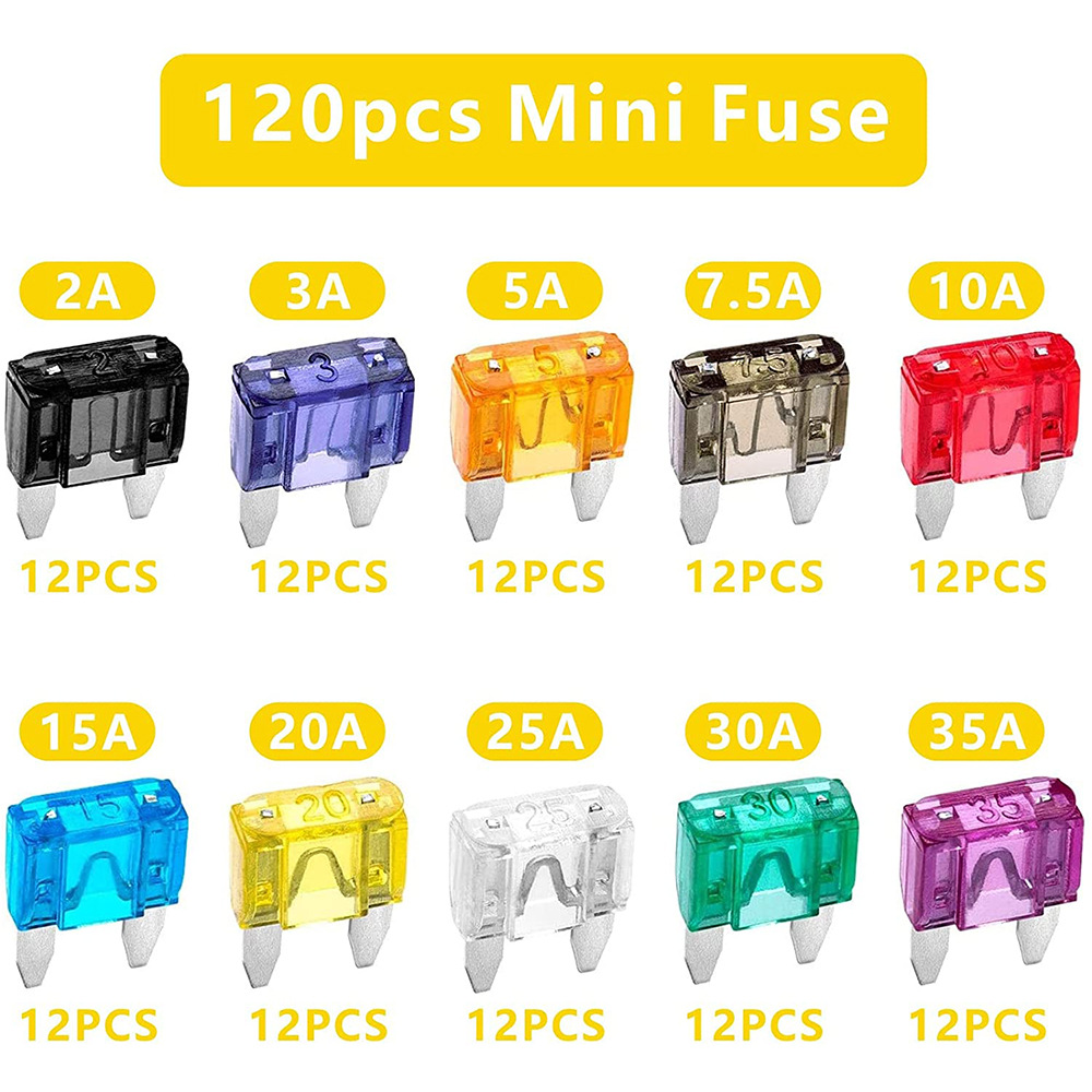 120pcs Mini Blade Fuse 2A 3A 5A 7.5A 10A 15A 20A 25A 30A 35A for Car Truck Motorcycle Boat - 副本