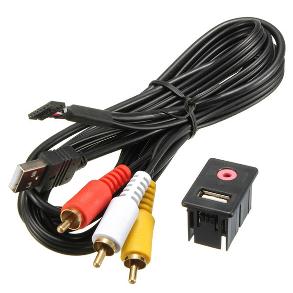 Car Dash Mount 3.5mm USB 2.0 AUX 3RCA  Socket Extension Lead Panel Cable