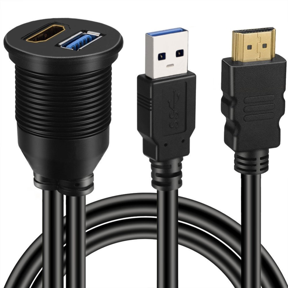Car Flush Mount USB 3.0 HDMI Aux Extension Cable Adapter 