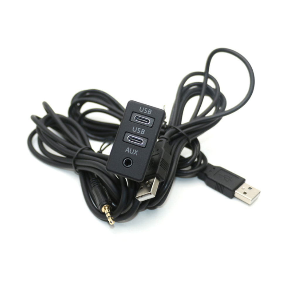 Car Dual USB 2.0 Aux Flush Mount Cable Adapter 